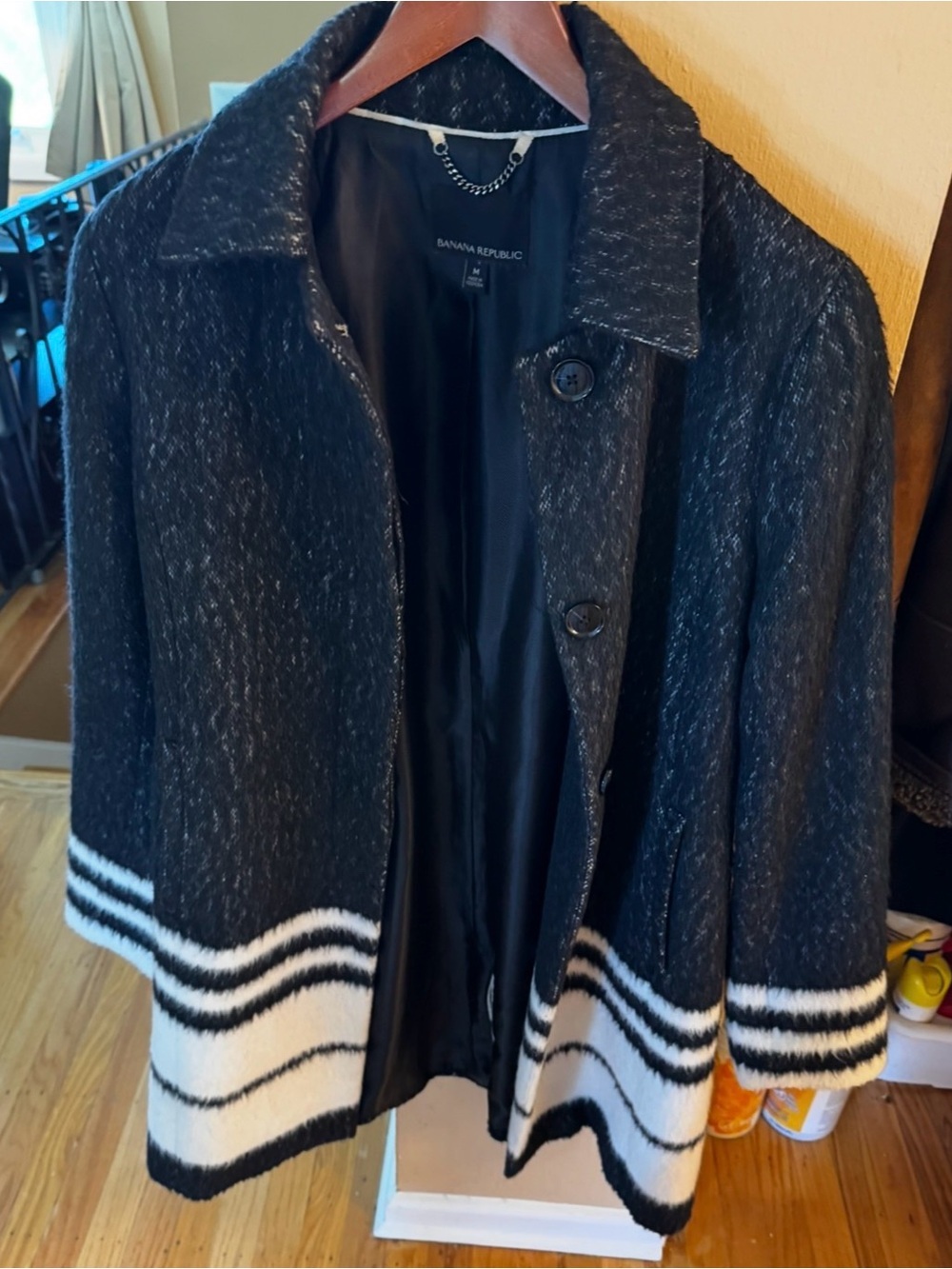Banana Republic Black Jacket with White Striped Hem